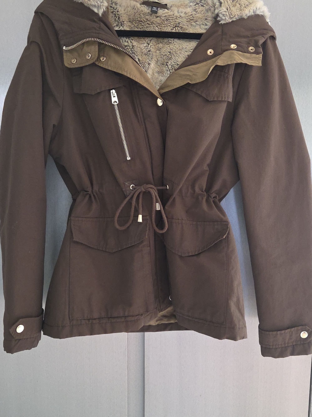Olive  Faux Fur Lined Parka Jacket - Picture 4 of 4